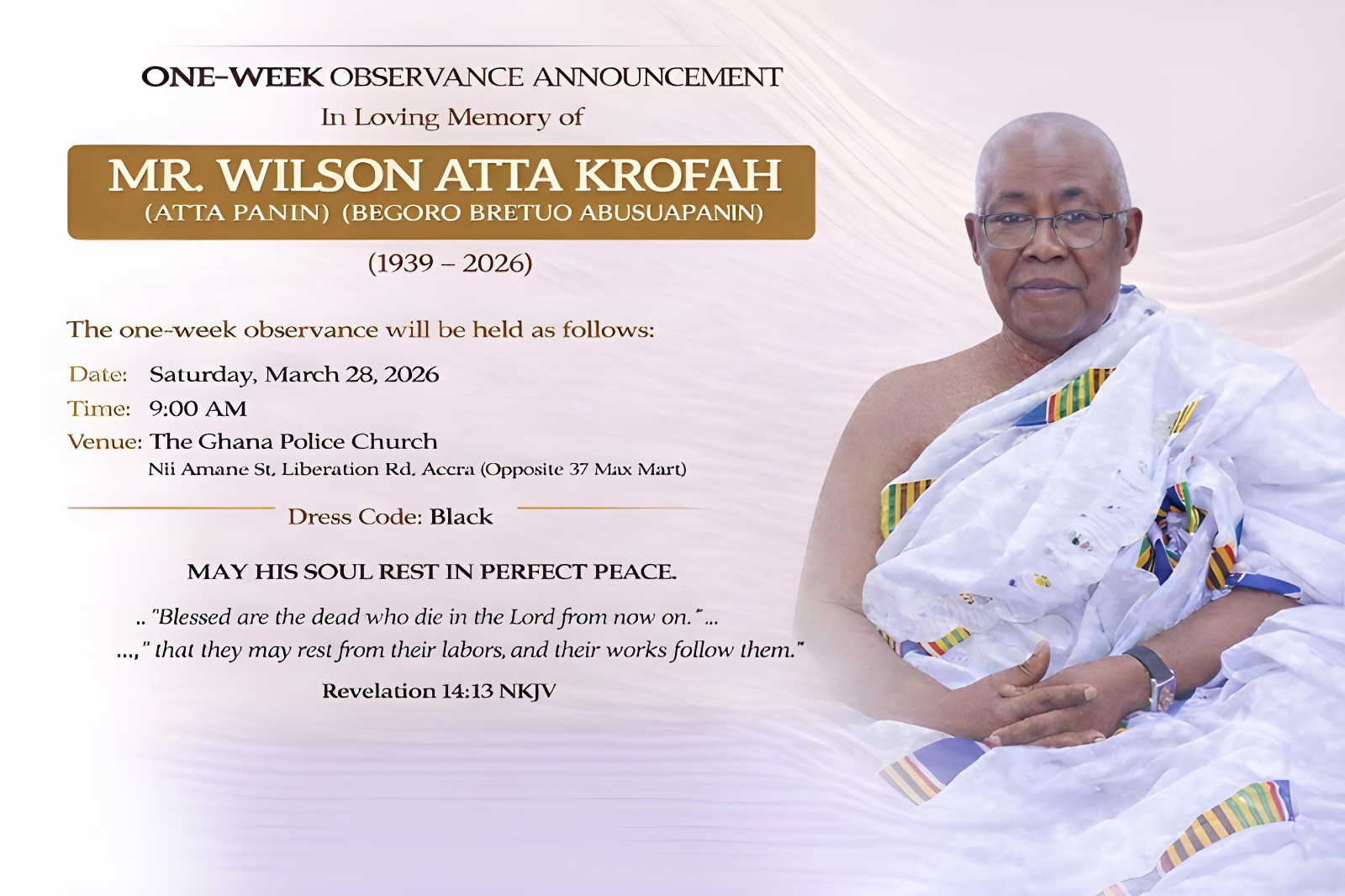 One-Week Observance Announcement - Mr. Wilson Atta Krofah